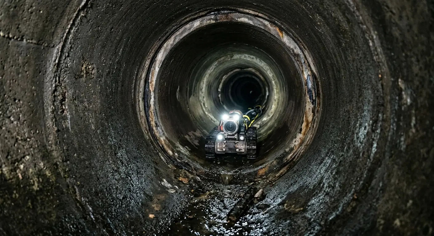 Robotic sewer camera inspecting pipe interior for Drain Snake Service in Hartford